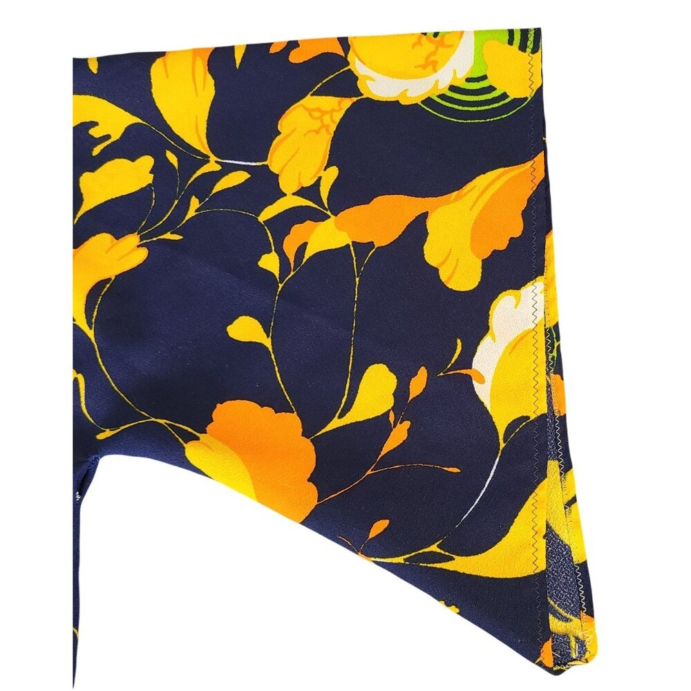 Vintage Floral Long Kaftan Dress Handmade Navy Yellow Green Abstract Print - Picture 6 of 16